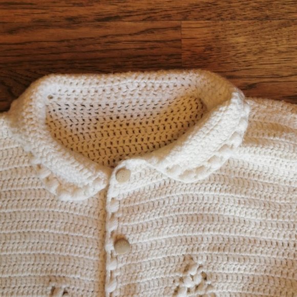 Vintage CottageCore Cream Hand Knit Sweater Cardigan Large - Picture 5 of 7